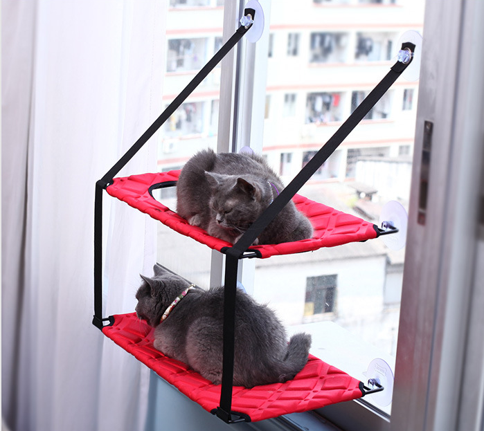 Hamaca para Gatos Montada en Ventana con Ventosas (Simple/Doble)