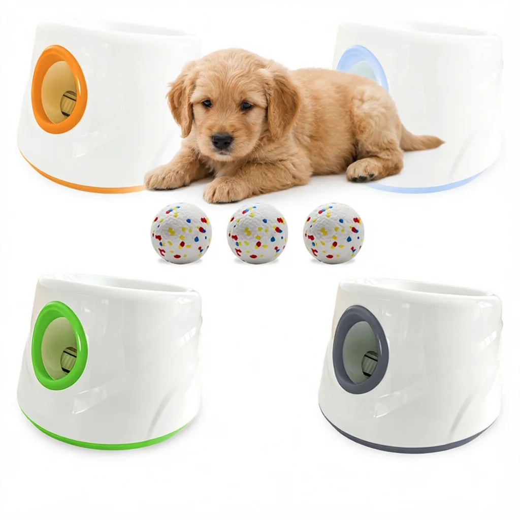 Juguetes para Perros al Aire Libre, Juguete Interactivo para Lanzar Pelotas para Cachorros y Perros Medianos, Lanzador Automático de Pelotas para Entrenamiento de Perros, Distancia Ajustable de 19/32/45 pies