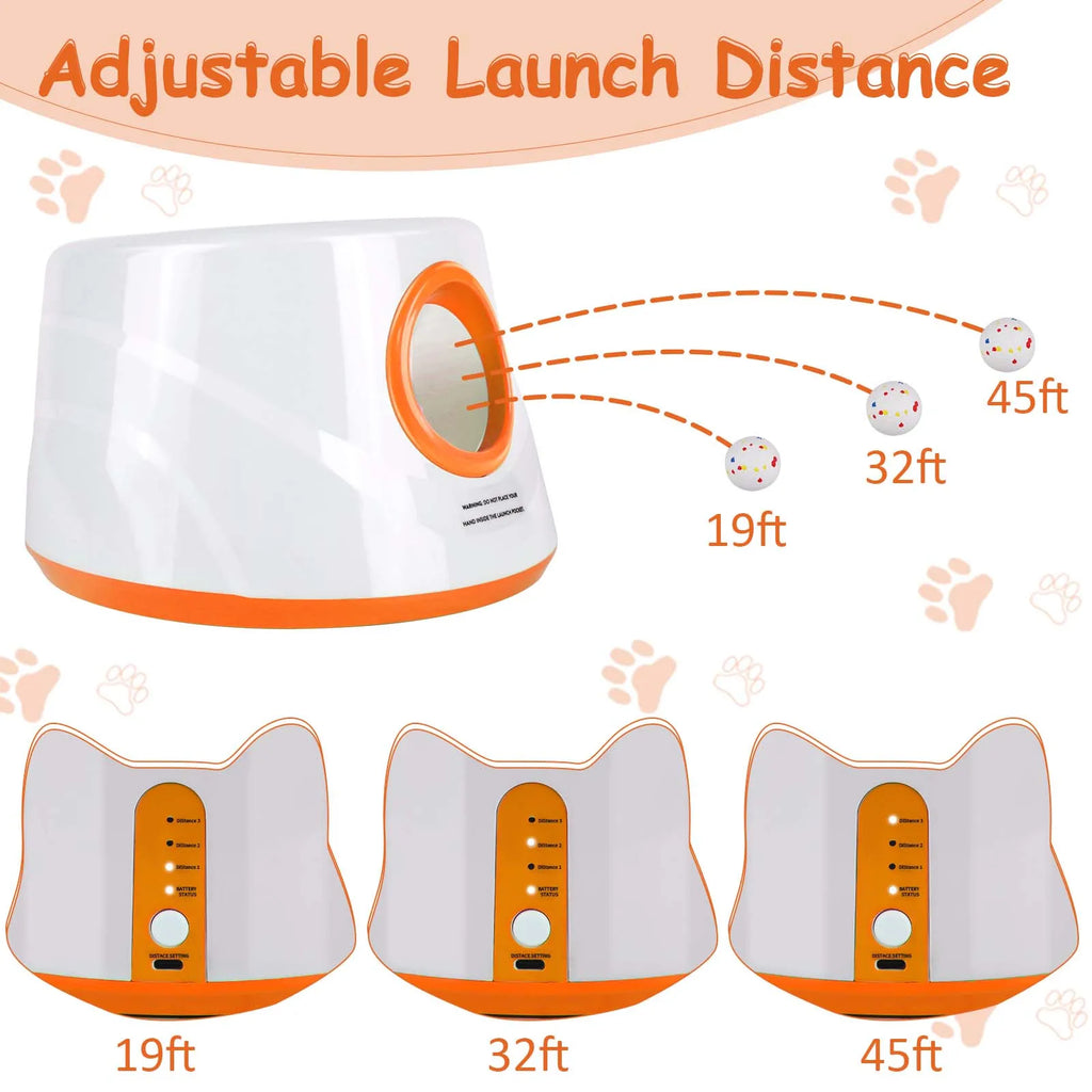 Juguetes para Perros al Aire Libre, Juguete Interactivo para Lanzar Pelotas para Cachorros y Perros Medianos, Lanzador Automático de Pelotas para Entrenamiento de Perros, Distancia Ajustable de 19/32/45 pies
