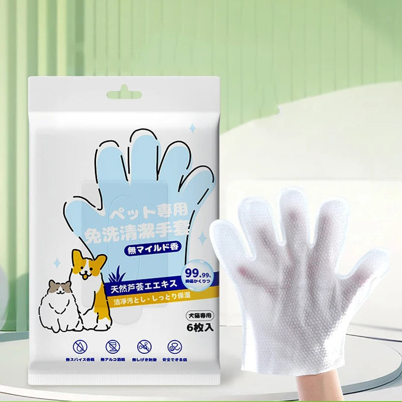 Guantes de Limpieza Sin Agua PawsClean™ (6 Uds) Para Perros y Gatos- Toallitas Húmedas y Desodorantes