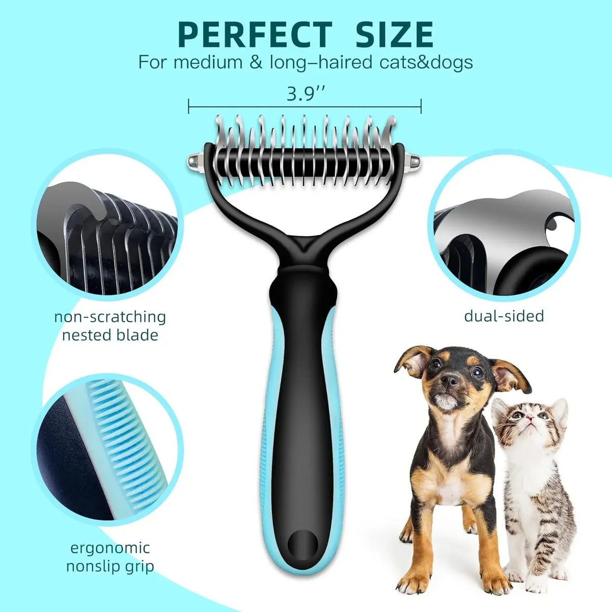 Peine Deslanador Profesional KnotFree™ Mascotas - Doble Cara de Acero Inoxidable