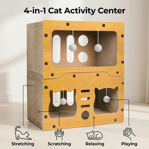 Casa de Cartón y Sisal para Gatos - Mueble Rascador de 3 Niveles PawsCastle™