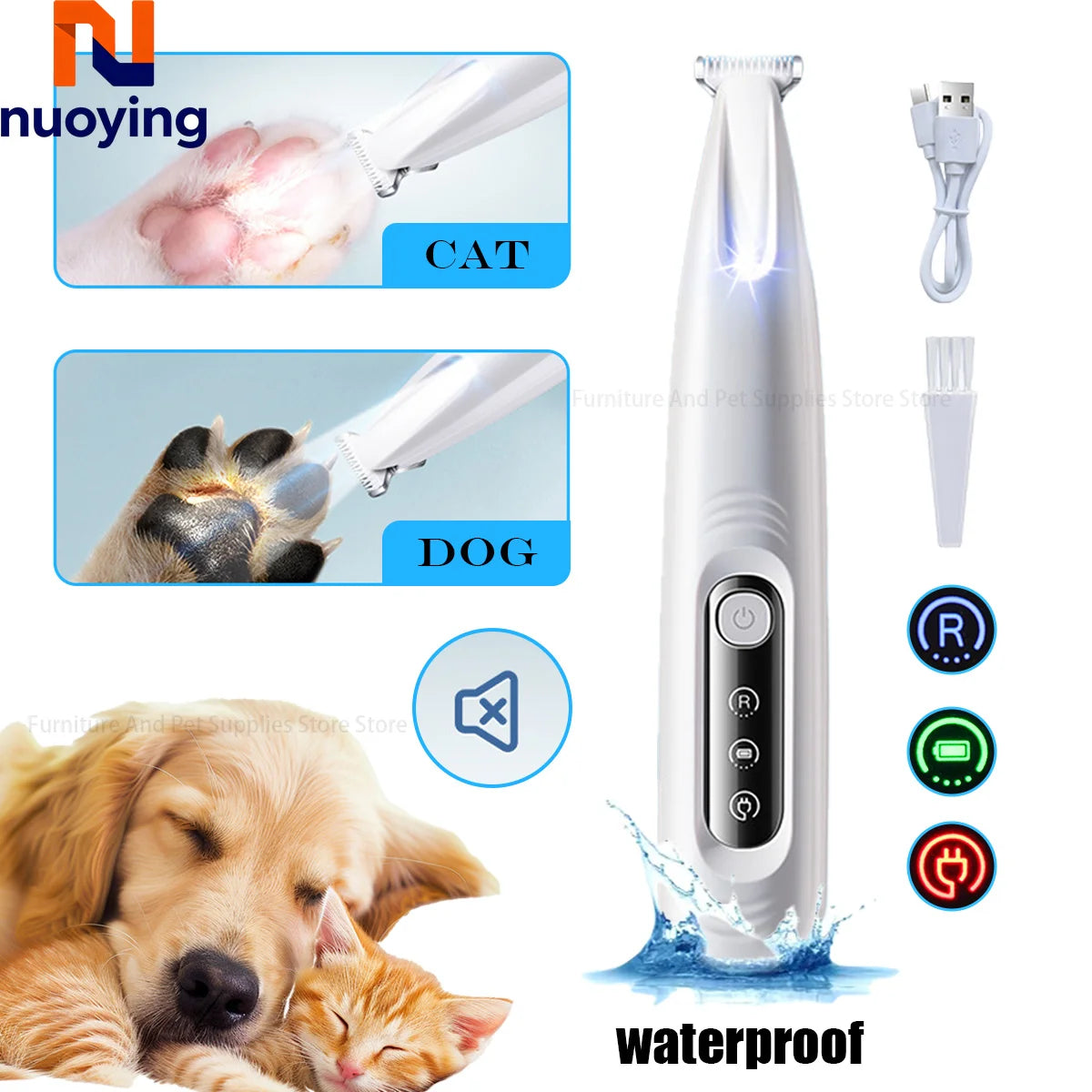 Nuevo Recortador de PeloProTrim™ LED  para Mascotas Silencioso Impermeable con Pantalla LED