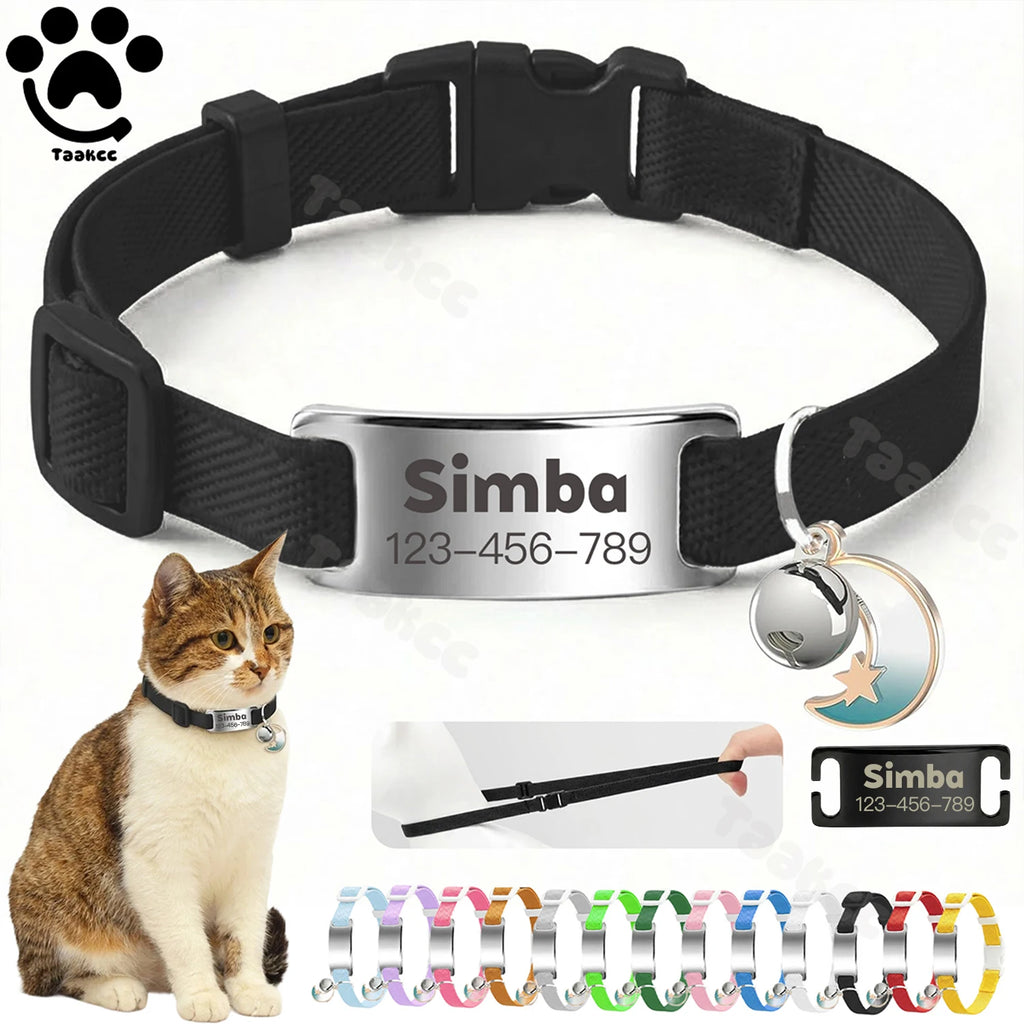 Collar Elástico Personalizado LunaPaws™ Gatos - Placa Antipérdida Silenciosa con Grabado Gratis