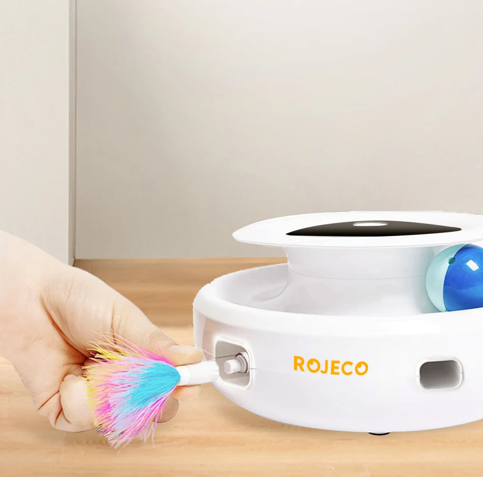 Juguete Robótico Inteligente para Gatos ROJECO™ 2 en 1 - Con Plumas y Bola Automática