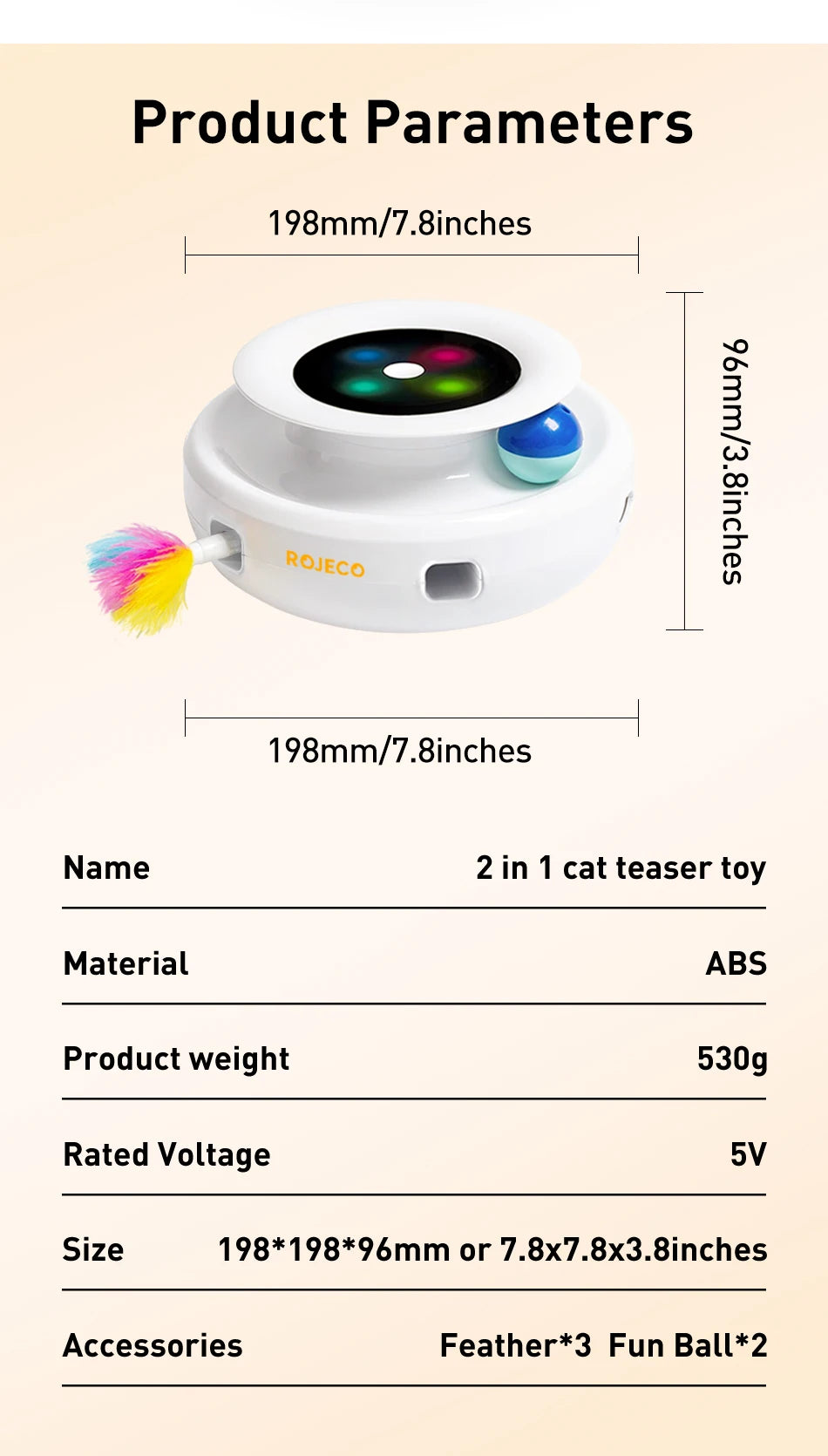 Robeco juguetes inteligentes 2 en 1 para gato y perro, juego automático de plumas y bolas divertidas, 5 modos, accesorios interactivos electrónicos para mascotas
