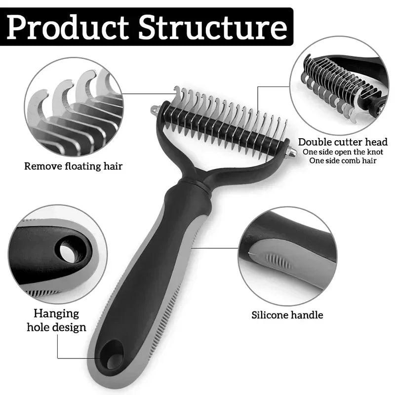 Peine Deslanador Profesional KnotFree™ Mascotas - Doble Cara de Acero Inoxidable