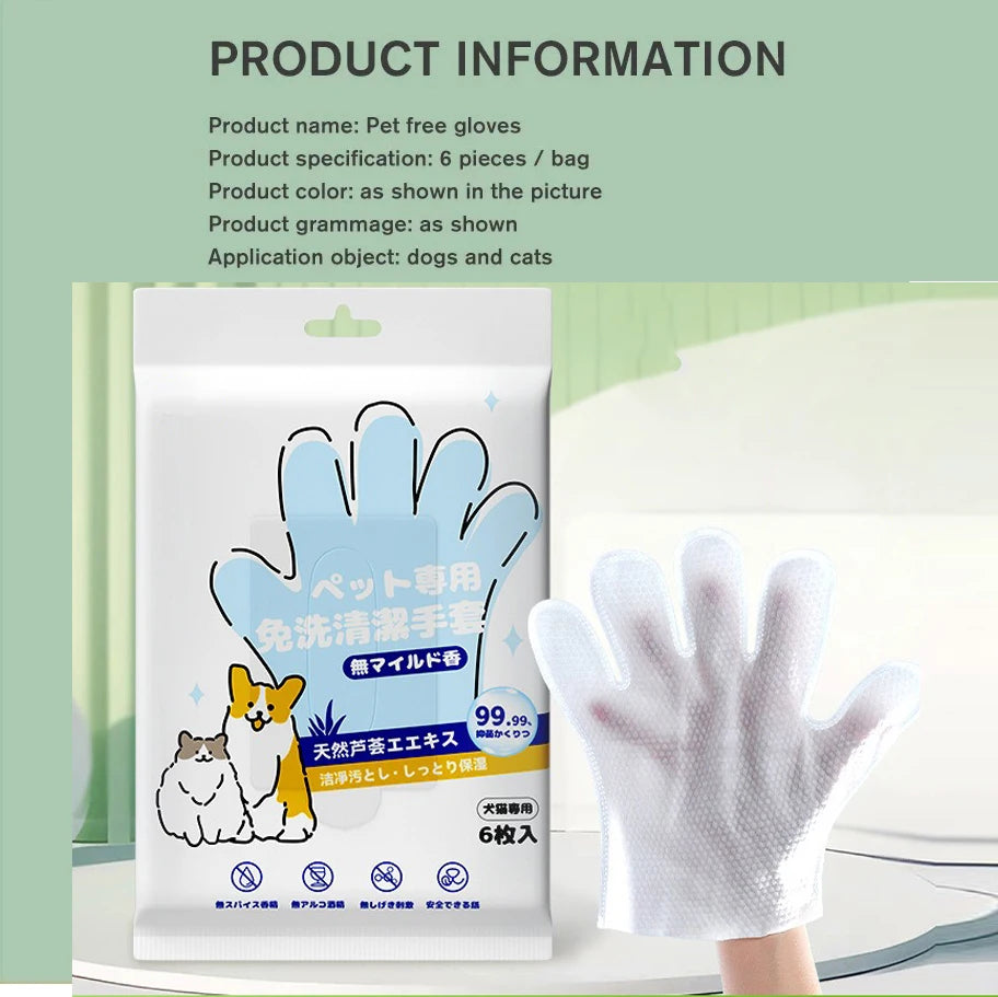 Guantes de Limpieza Sin Agua PawsClean™ (6 Uds) Para Perros y Gatos- Toallitas Húmedas y Desodorantes