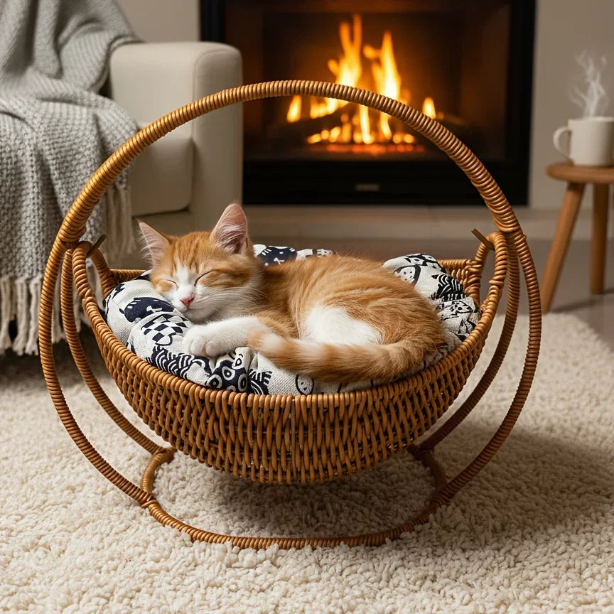 Cama Redonda Universal para Mascotas para Todas las Estaciones, Colchoneta Suave y Cómoda para Gatos, Cojín Portátil Duradero y Resistente a los Arañazos para Uso en Interiores y Exteriores