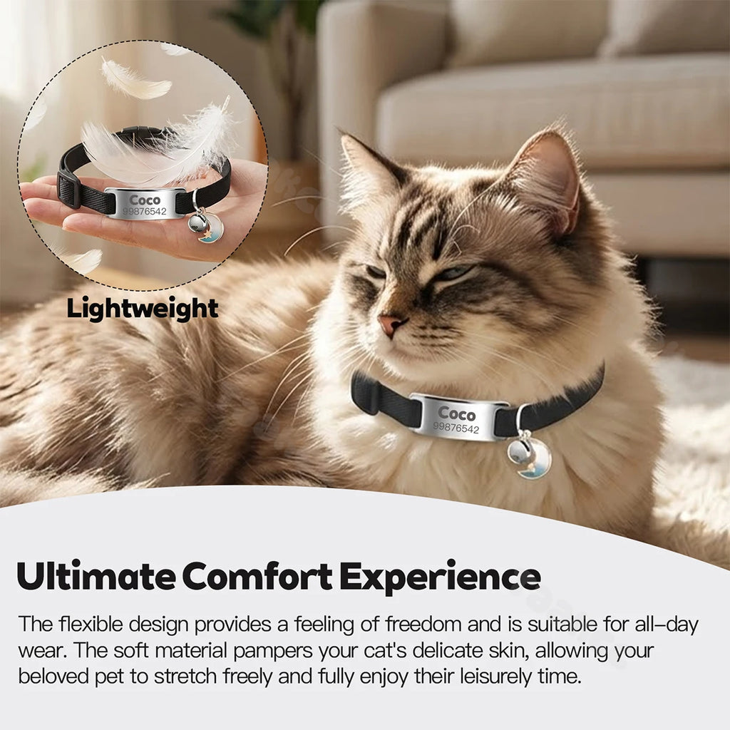 Collar Elástico Personalizado LunaPaws™ Gatos - Placa Antipérdida Silenciosa con Grabado Gratis