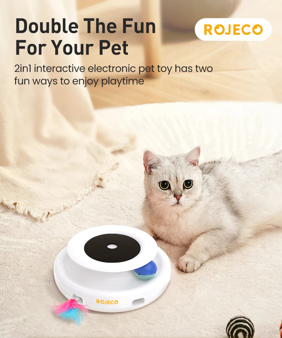 Juguete Robótico Inteligente para Gatos ROJECO™ 2 en 1 - Con Plumas y Bola Automática