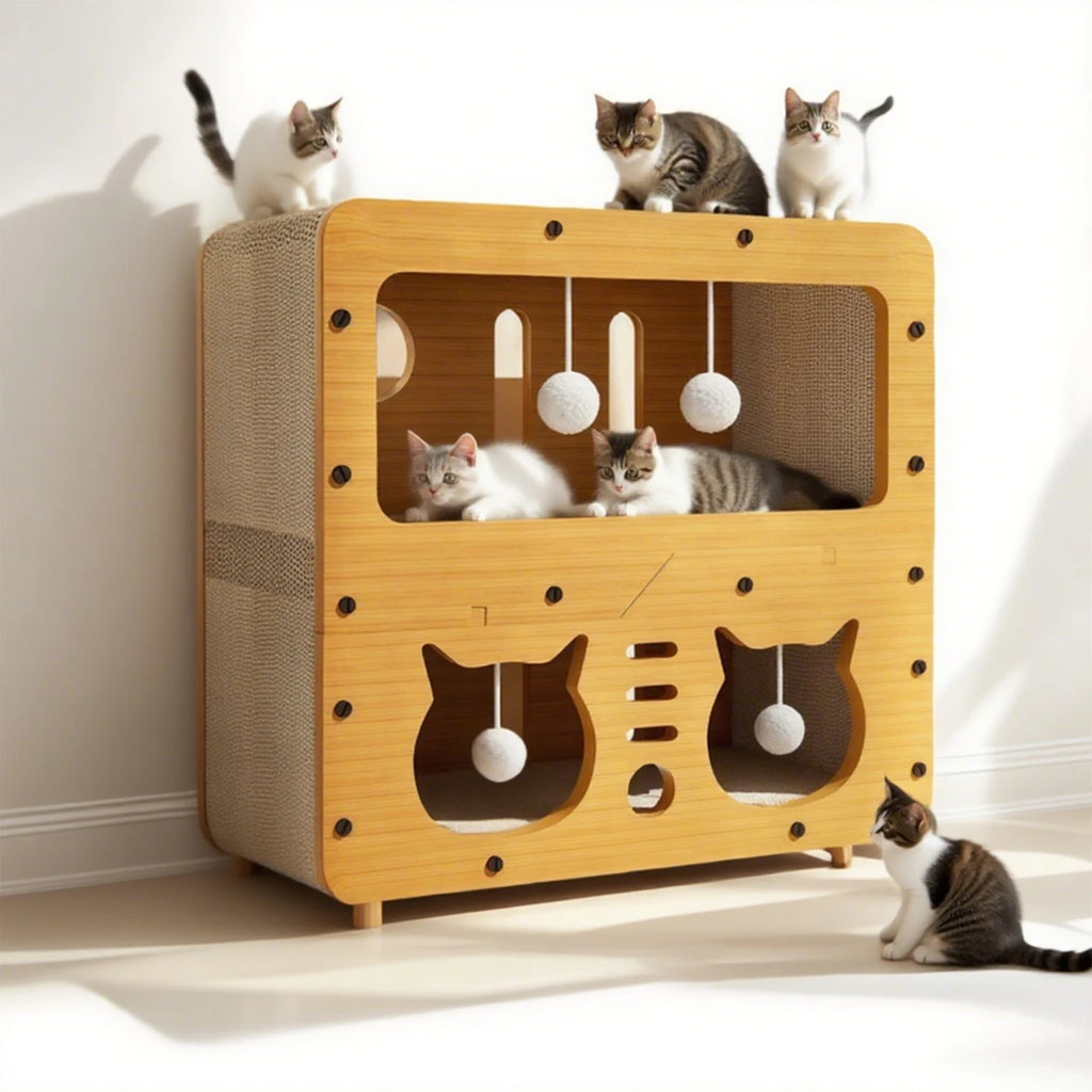 Casa de Cartón y Sisal para Gatos - Mueble Rascador de 3 Niveles PawsCastle™