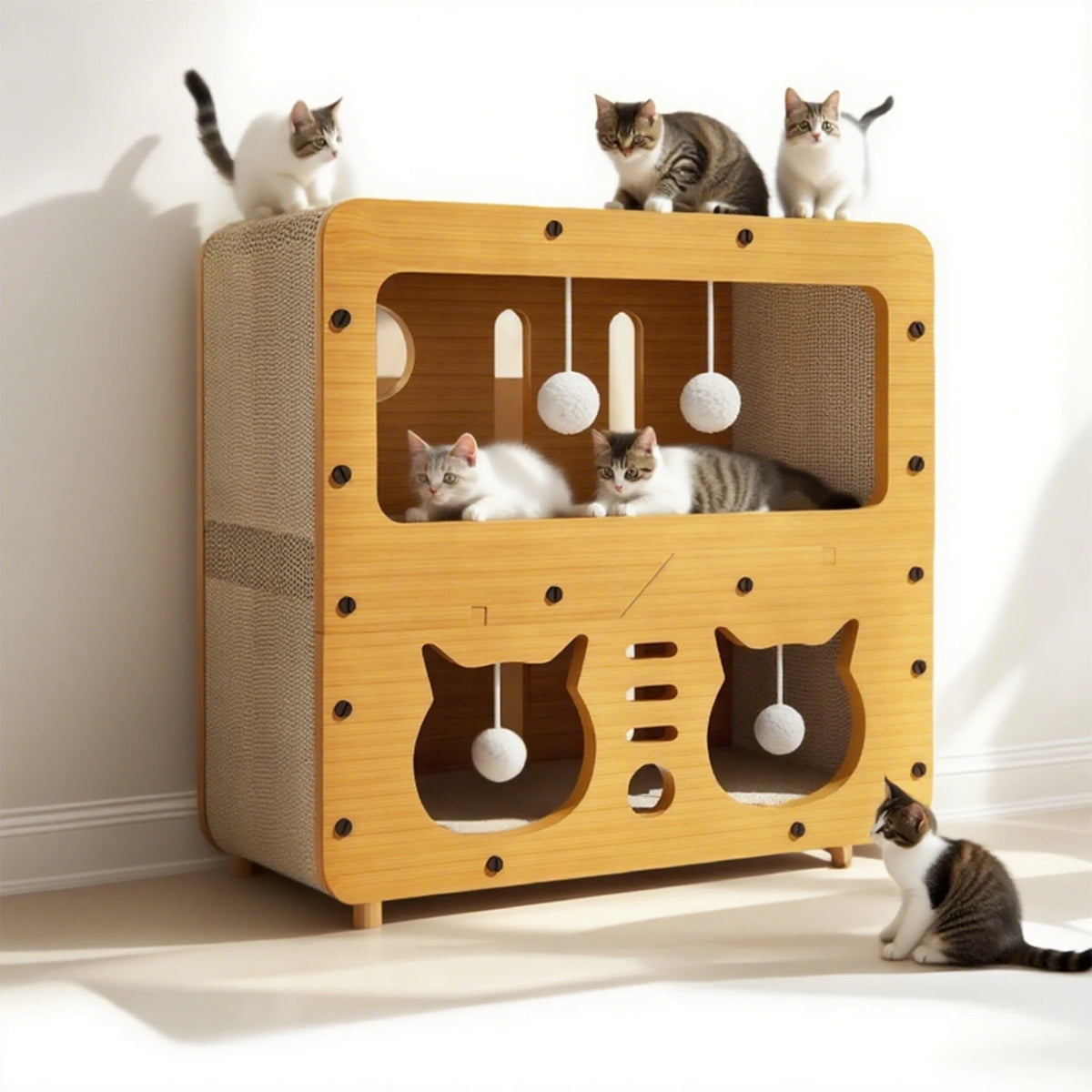Casa de Cartón y Sisal para Gatos - Mueble Rascador de 3 Niveles PawsCastle™