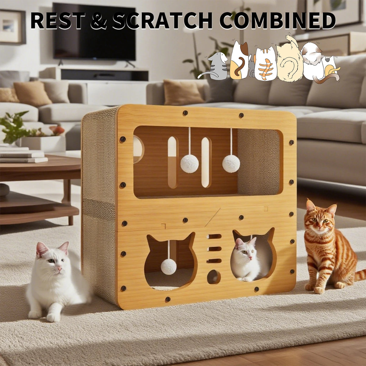 Casa de Cartón y Sisal para Gatos - Mueble Rascador de 3 Niveles PawsCastle™