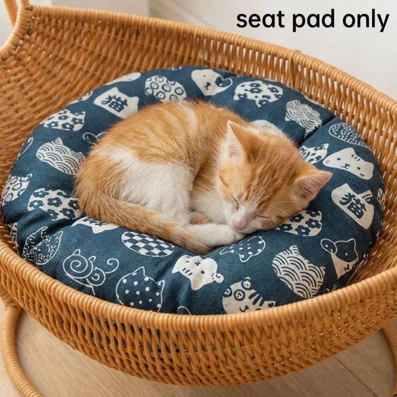 Cama Redonda Universal para Mascotas para Todas las Estaciones, Colchoneta Suave y Cómoda para Gatos, Cojín Portátil Duradero y Resistente a los Arañazos para Uso en Interiores y Exteriores