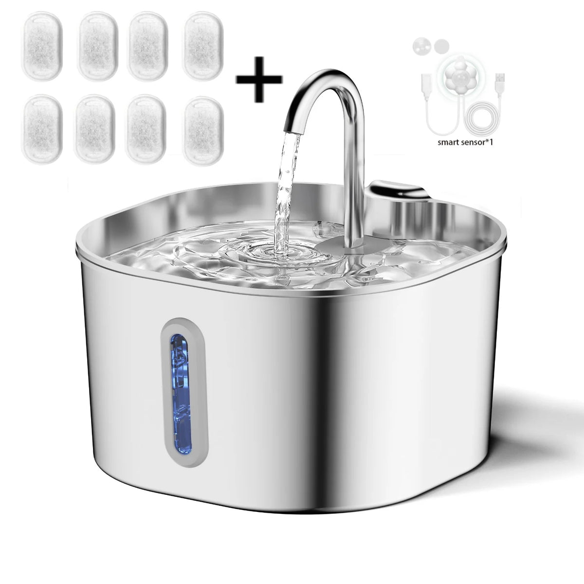 Fuente de Agua Inteligente Mascotas de Acero Inoxidable AquaPaws™ (2.2L) - Con Filtro y Bomba Ultra Silenciosa