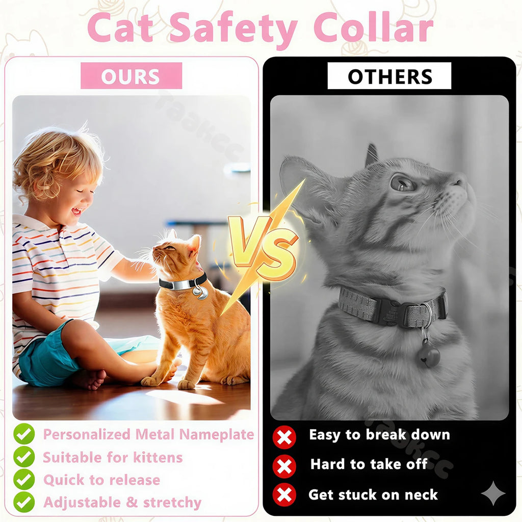 Collar Elástico Personalizado LunaPaws™ Gatos - Placa Antipérdida Silenciosa con Grabado Gratis