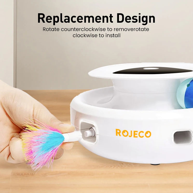 Juguete Robótico Inteligente para Gatos ROJECO™ 2 en 1 - Con Plumas y Bola Automática