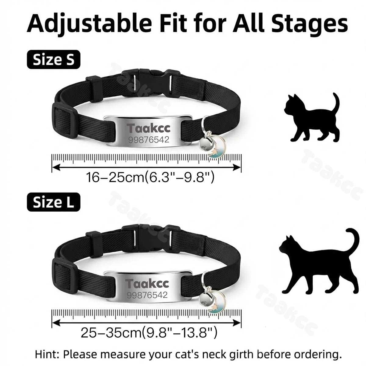 Collar Elástico Personalizado LunaPaws™ Gatos - Placa Antipérdida Silenciosa con Grabado Gratis