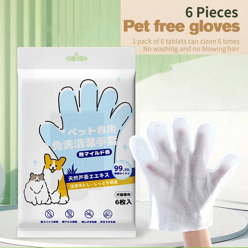 Guantes de Limpieza Sin Agua PawsClean™ (6 Uds) Para Perros y Gatos- Toallitas Húmedas y Desodorantes
