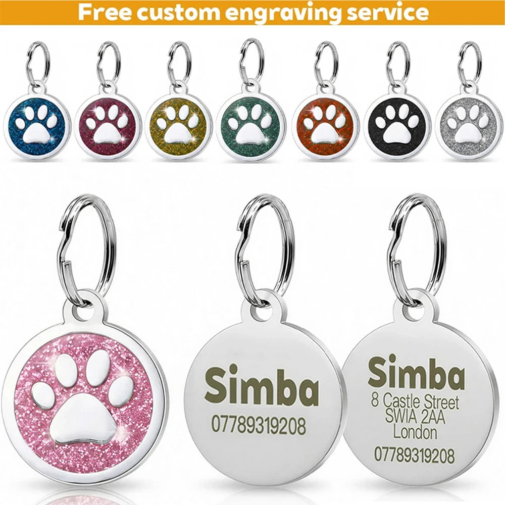 Placa Personalizada Brillante PawsID™ para Perros y Gatos - Grabado Gratis y Antipérdida