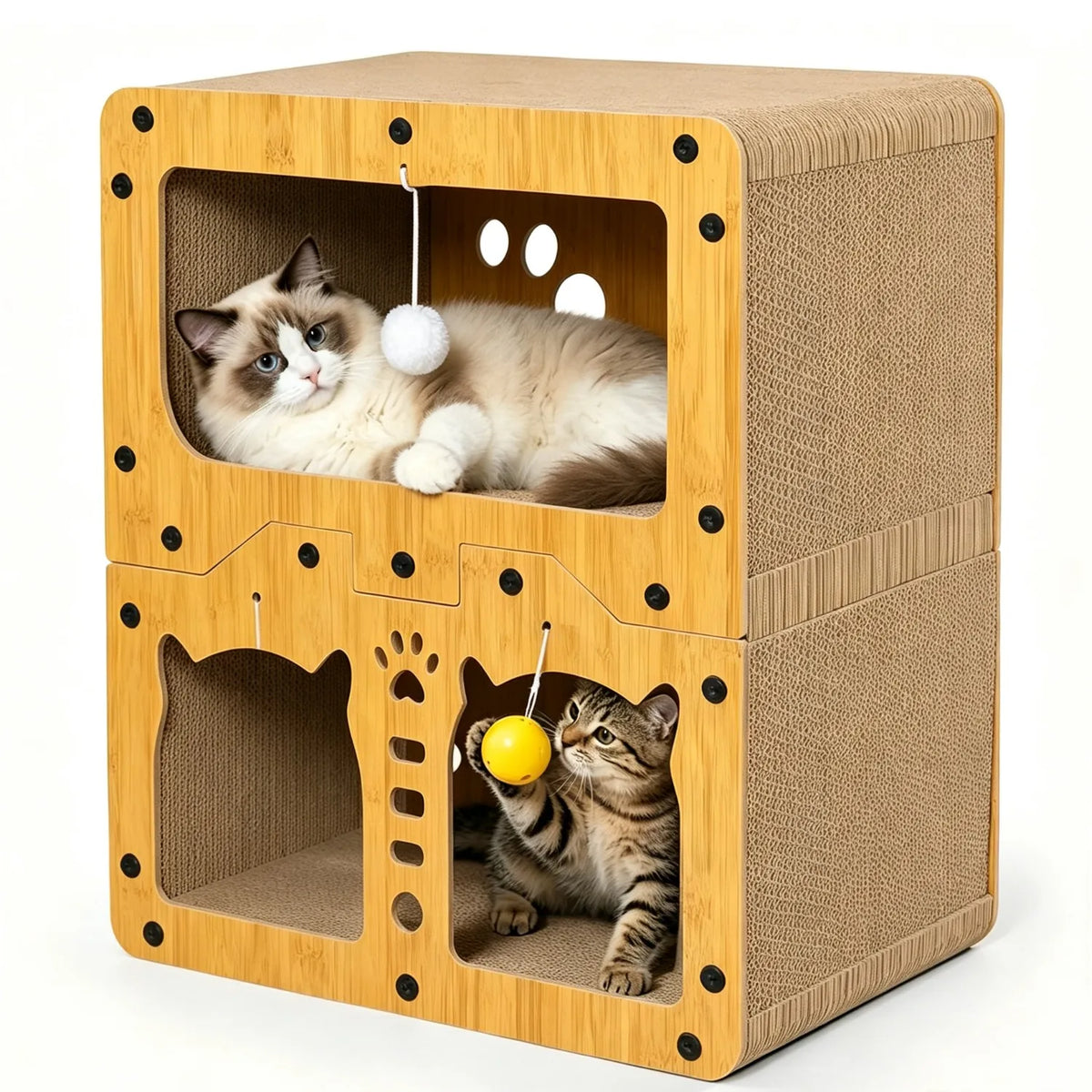 Casa de Cartón y Sisal para Gatos - Mueble Rascador de 3 Niveles PawsCastle™
