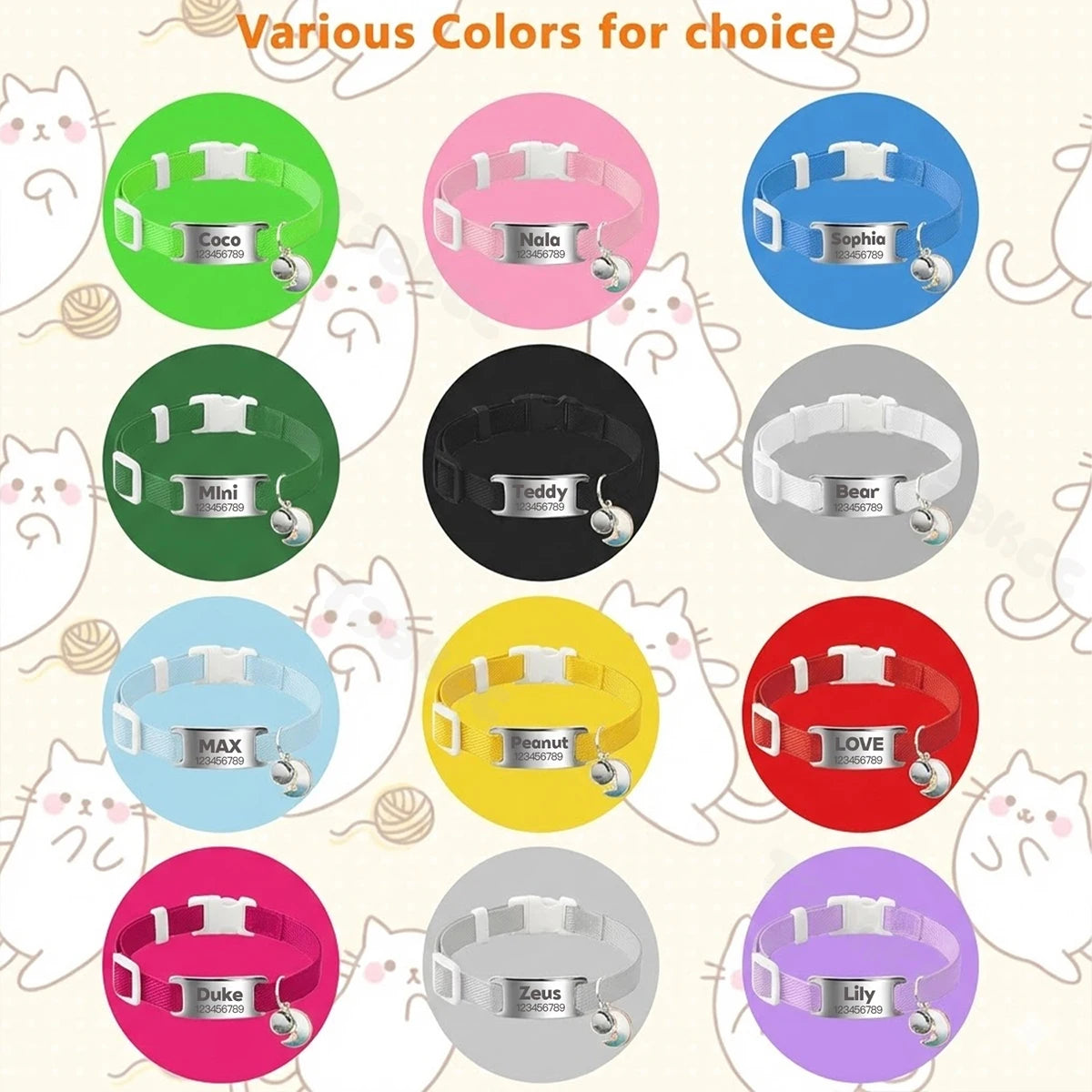 Collar Elástico Personalizado LunaPaws™ Gatos - Placa Antipérdida Silenciosa con Grabado Gratis