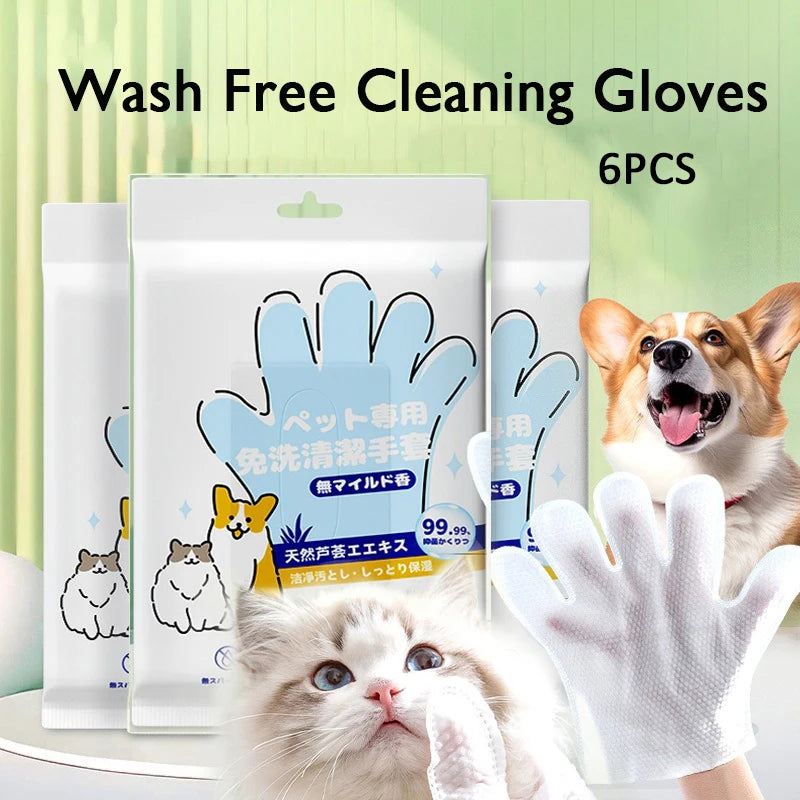 Guantes de Limpieza Sin Agua PawsClean™ (6 Uds) Para Perros y Gatos- Toallitas Húmedas y Desodorantes