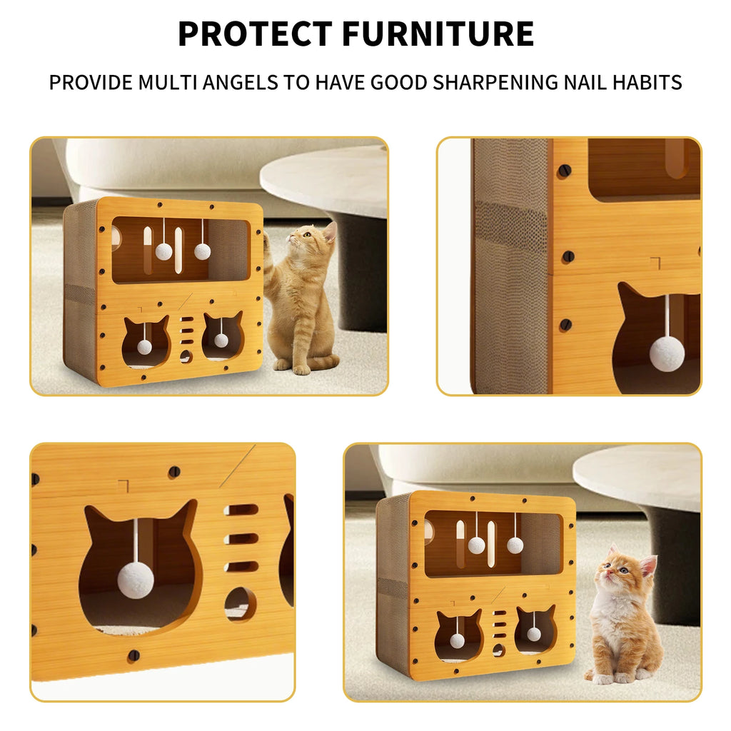 Casa de Cartón y Sisal para Gatos - Mueble Rascador de 3 Niveles PawsCastle™